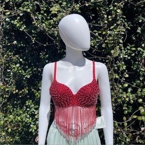 RED Beaded Fringe Sequined Flashy Festival Bra
